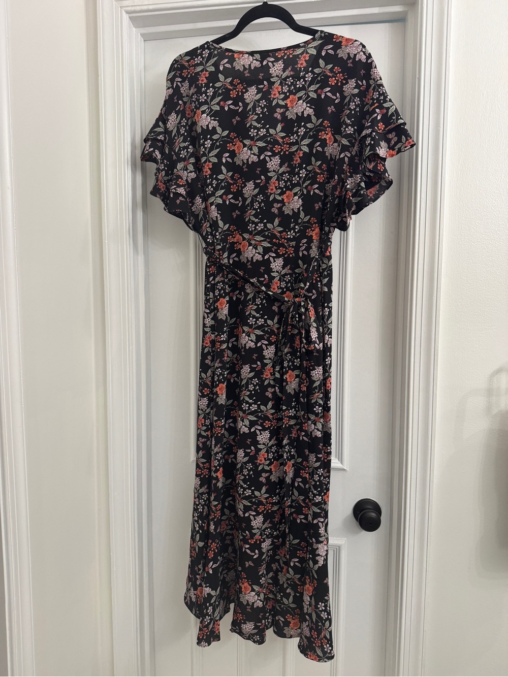 Max Studio Black Maxi Wrap Dress with Pink & Coral Floral Print - Picture 5 of 7